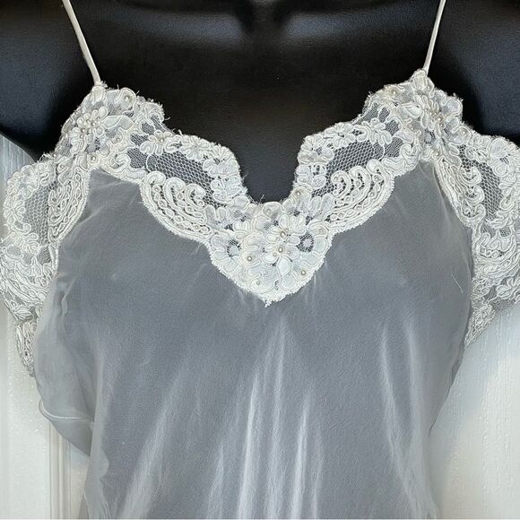 Vintage Etienne Bodysuit Sheer Lingerie Ivory White Flouncy Waist Size Small - Picture 3 of 15